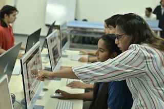 The computer laboratory during a Class IX practical